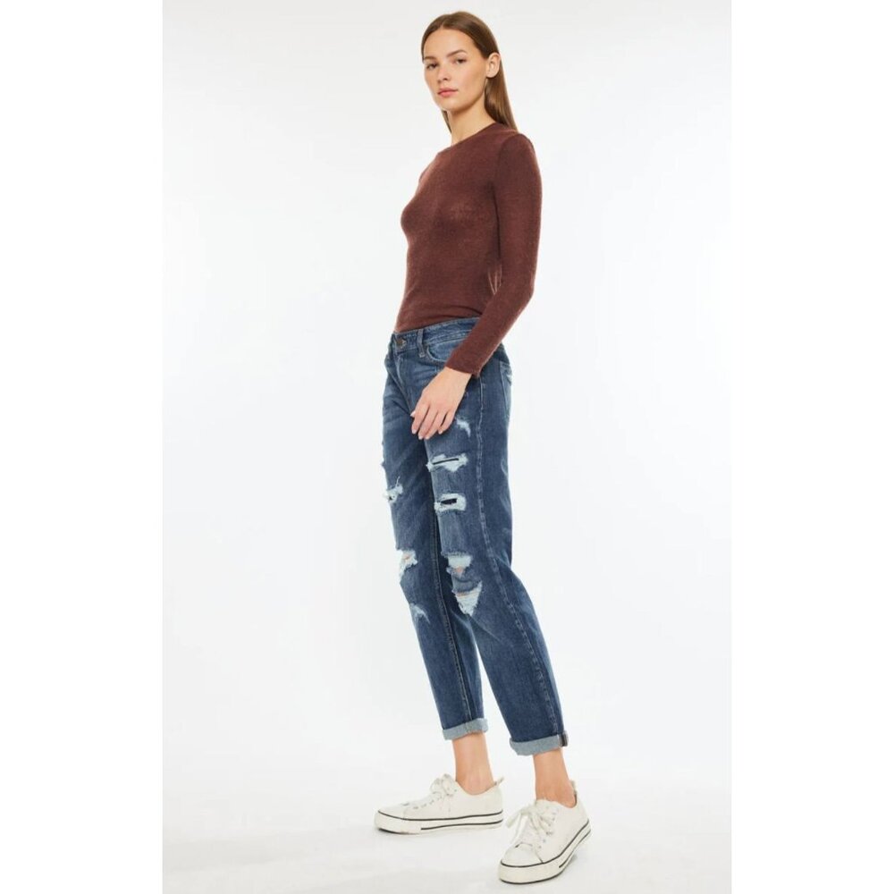 KanCan Devika Mid Rise Boyfriend Jeans in Dark Wash - Sz 7/27 - NWT